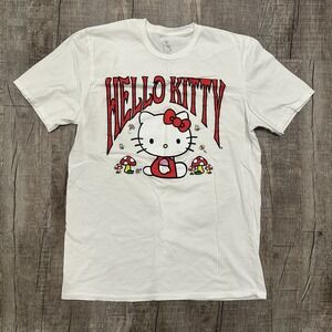 Hello Kitty Graphic White Short Sleeve T-Shirt Size Medium Mushrooms Cottagecore